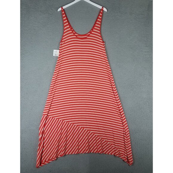 NEW Volcom Maxi Dress Women's Medium Orange White Striped Casual Stretch Tank - Picture 10 of 13